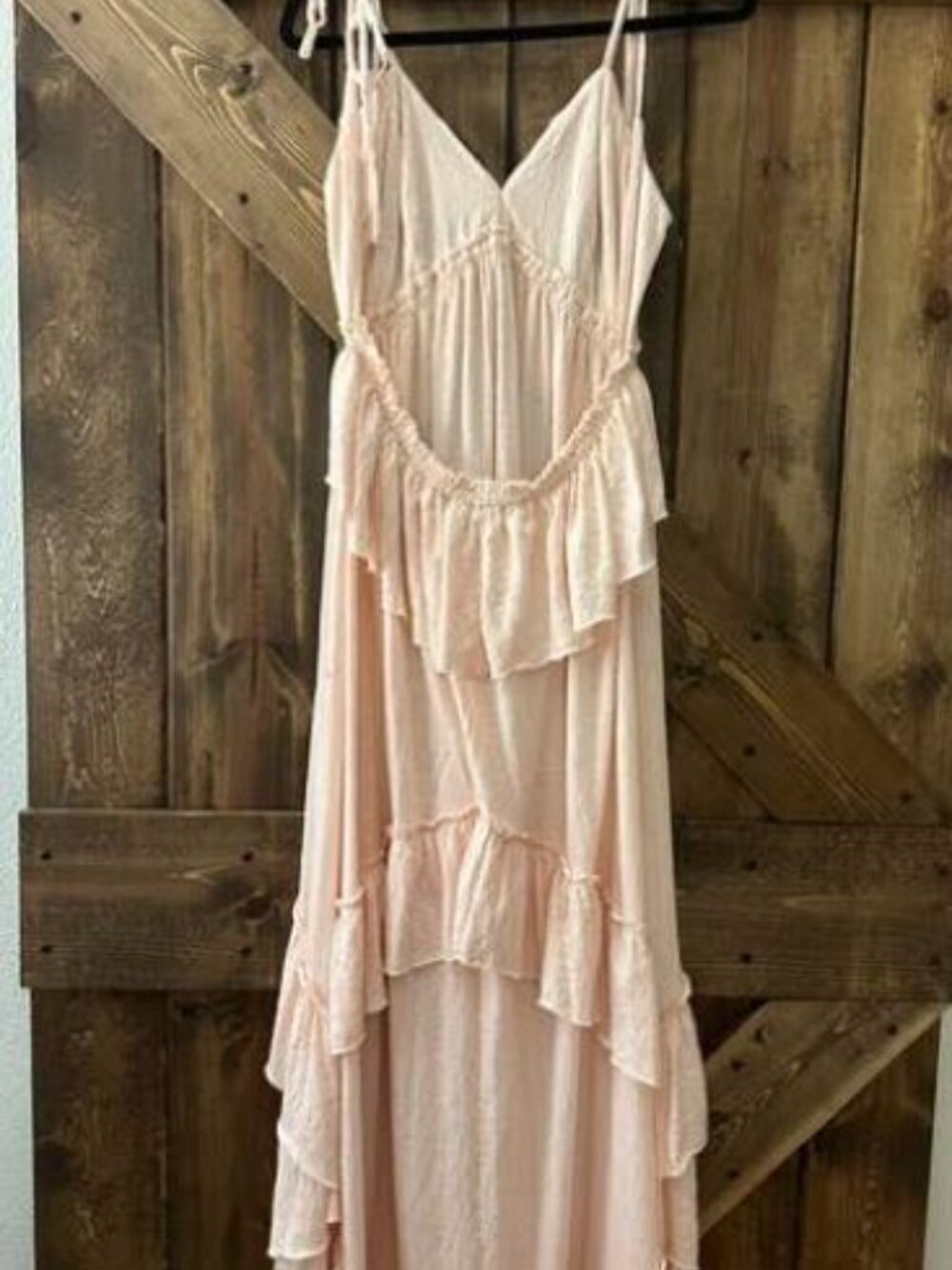 Free People Beach | Santa Luz Maxi Dress Ruffle Halter Open Back Pink XL - Picture 10 of 14
